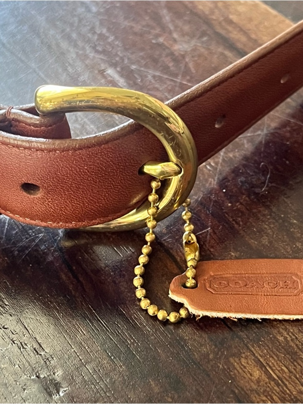 Coach Brown Leather Belt with Brass Hardware - Picture 4 of 8